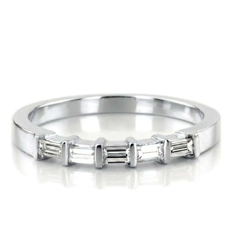 14K white gold Five-Stone Baguette Bar Set Diamond Band (1/2 ct. tw.) - alternate view 2