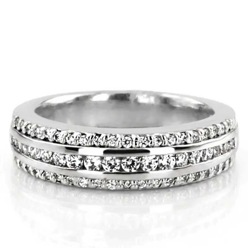 14K white gold Triple Row Channel Set Diamond Band (5/8 ct. tw.) - alternate view 2