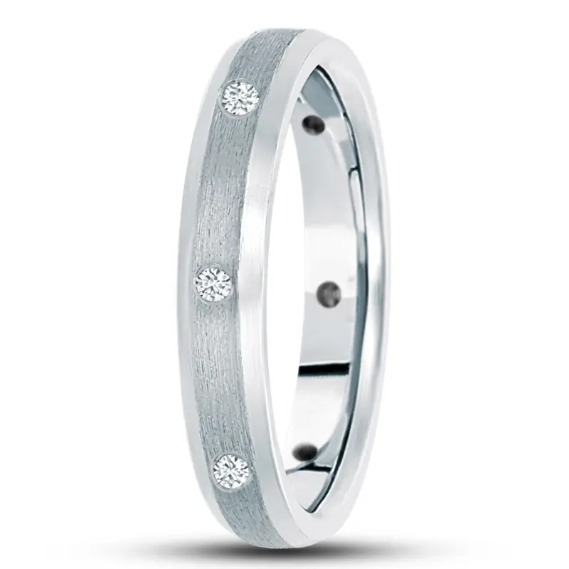 10K white gold 4mm. satin diamond-classic-round-cut-wedding-band - alternate view 2