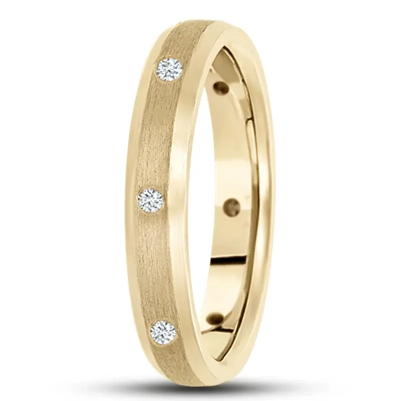 10K yellow gold 4mm. satin diamond-classic-round-cut-wedding-band - main view