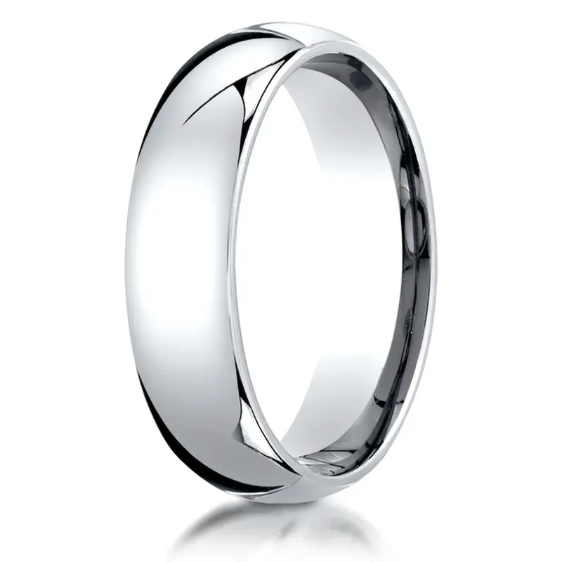 10K white gold 6mm. high polish Benchmark-Plain-Dome-Comfort-Fit-Wedding-Band - main view