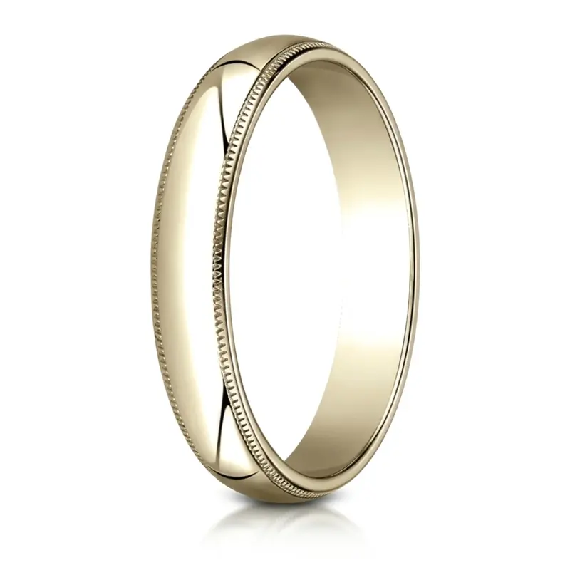 14K yellow gold 4mm. high polish Benchmark-Plain-Half-Round-Milgrain-Wedding-Band - main view