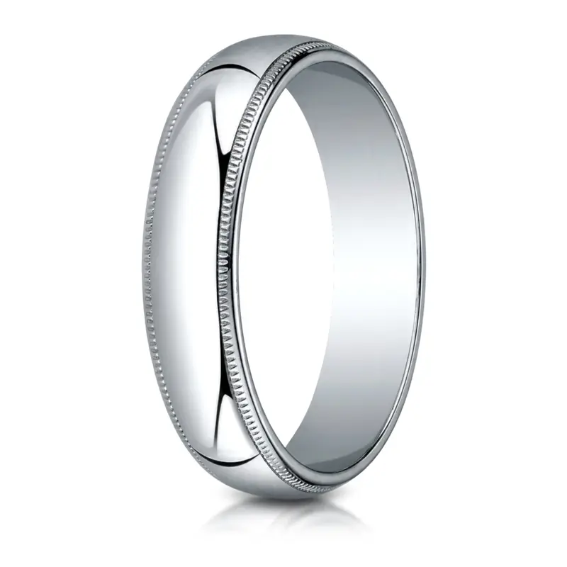 14K white gold 5mm. high polish Benchmark-Plain-Half-Round-Milgrain-Wedding-Band - alternate view 3