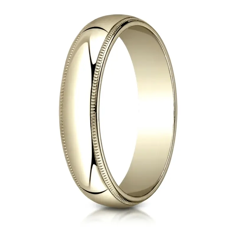 14K yellow gold 5mm. high polish Benchmark-Plain-Half-Round-Milgrain-Wedding-Band - alternate view 4