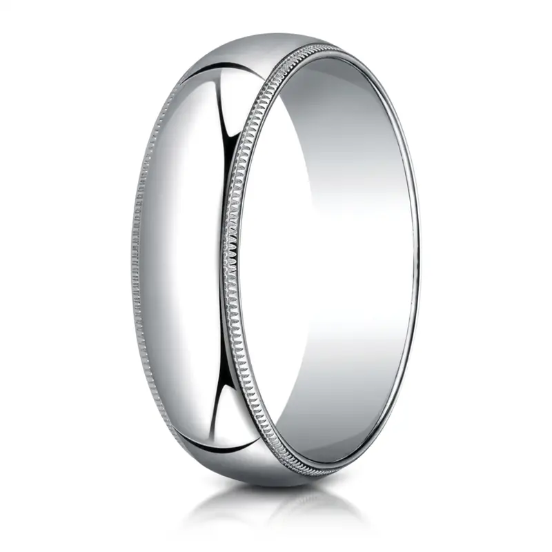 14K white gold 6mm. high polish Benchmark-Plain-Half-Round-Milgrain-Wedding-Band - alternate view 5
