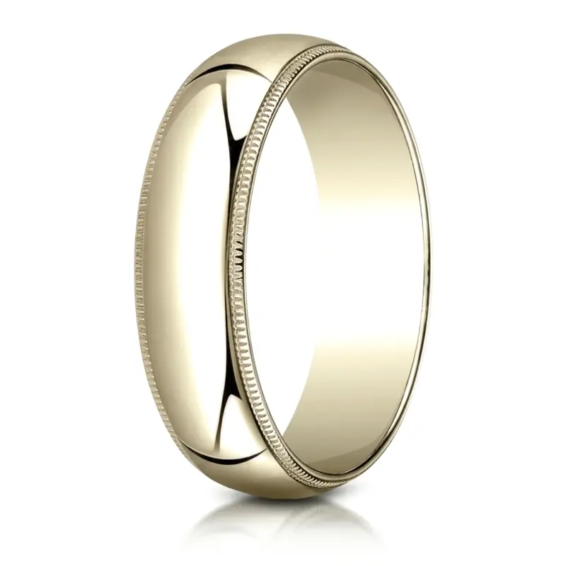 14K yellow gold 6mm. high polish Benchmark-Plain-Half-Round-Milgrain-Wedding-Band - alternate view 6