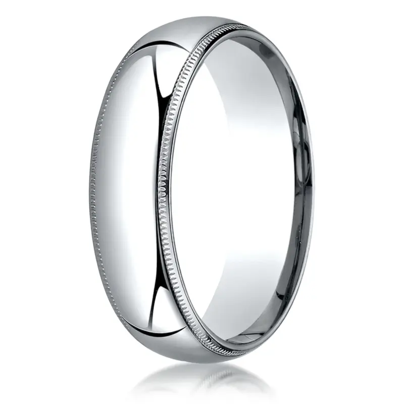 10K white gold 6mm. high polish Benchmark-Plain-Dome-Milgrain-Comfort-Fit-Wedding- - main view