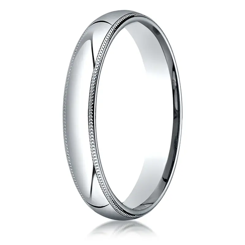 10K white gold 4mm. high polish Benchmark-Plain-Dome-Milgrain-Comfort-Fit-Wedding- - alternate view 2