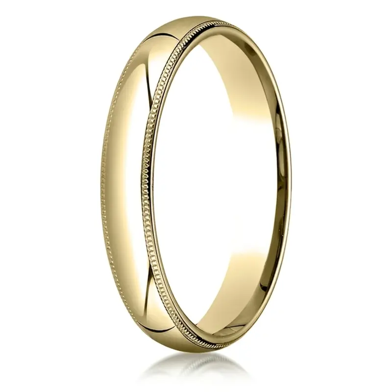 10K yellow gold 4mm. high polish Benchmark-Plain-Dome-Milgrain-Comfort-Fit-Wedding- - alternate view 3