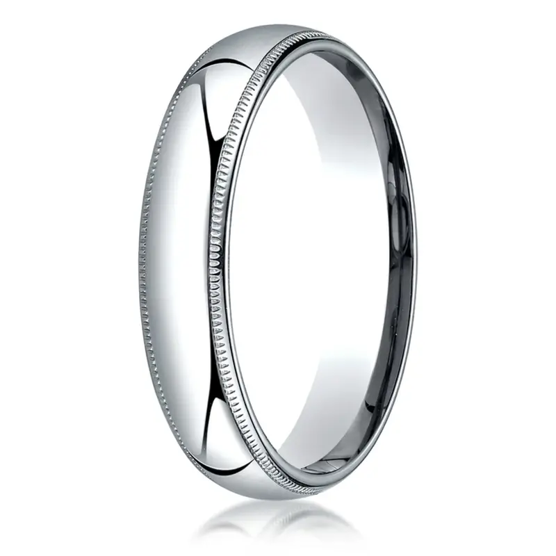 10K white gold 5mm. high polish Benchmark-Plain-Dome-Milgrain-Comfort-Fit-Wedding- - alternate view 4