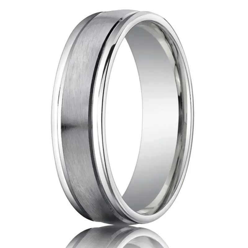 14K white gold 6mm. satin 6mm-High-Polished-Round-Edge-Carved-Design-Band - alternate view 2