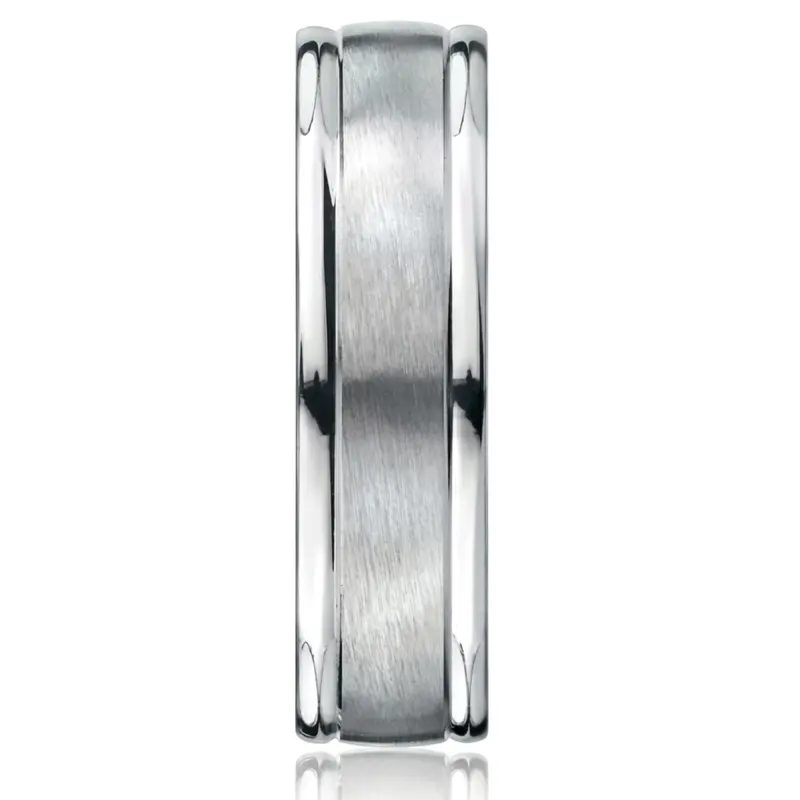 14K white gold 6mm. satin 6mm-High-Polished-Round-Edge-Carved-Design-Band - alternate view 3
