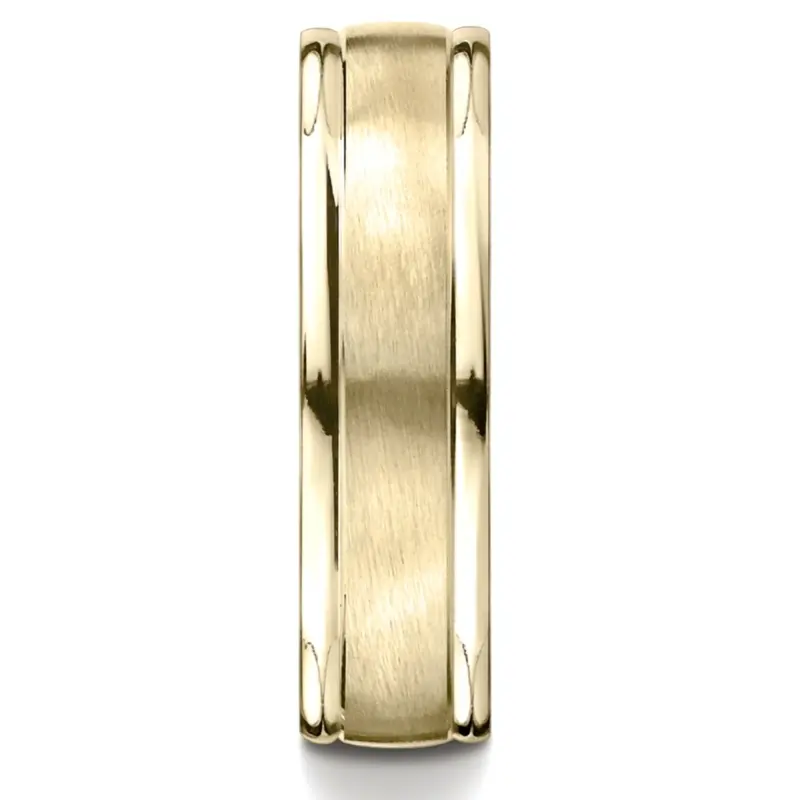 14K yellow gold 6mm. satin 6mm-High-Polished-Round-Edge-Carved-Design-Band - alternate view 4