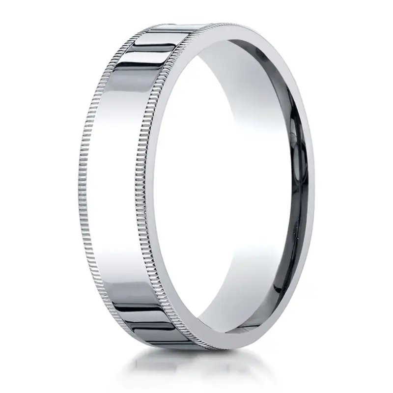 14K all white gold 6mm. high polish Benchmark-Plain-Flat-Milgrain-Comfort-Fit-Wedding- - main view