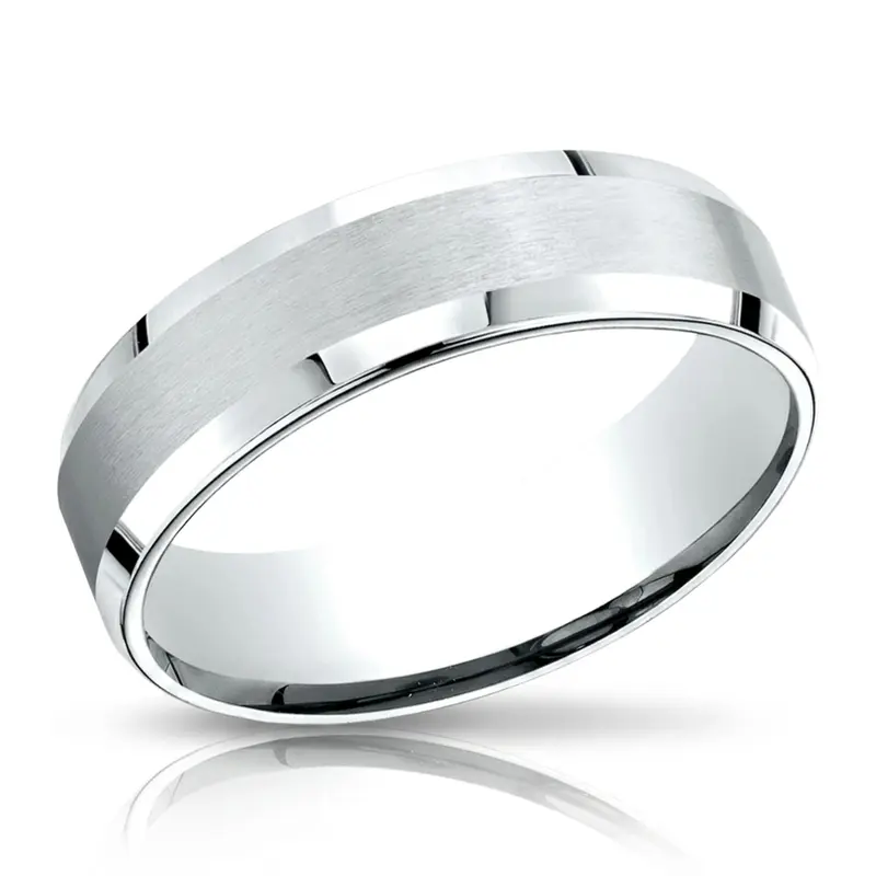14K white gold 6.5mm satin High-Polished-Beveled-Edge-Carved-Design-Band - alternate view 3