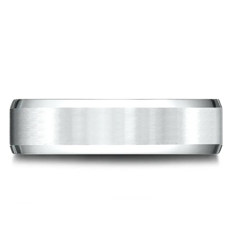 14K white gold 6.5mm satin High-Polished-Beveled-Edge-Carved-Design-Band - alternate view 4