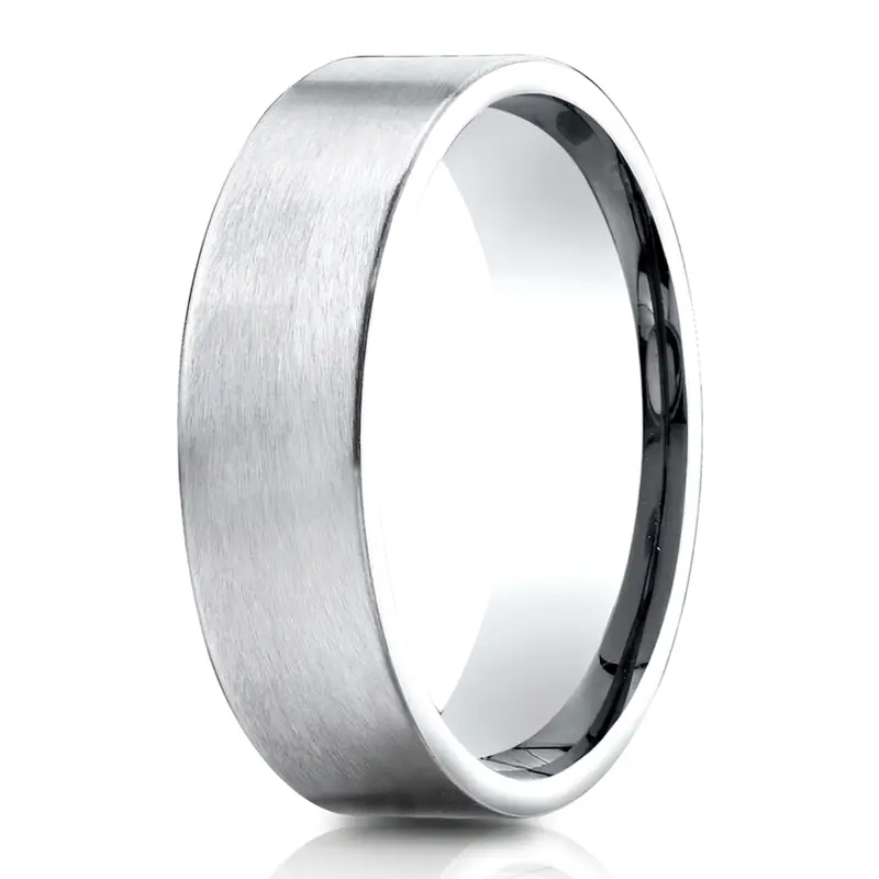 14K white gold 6.5mm satin Light-Comfort-Satin-Finished-Carved-Design-Band - main view