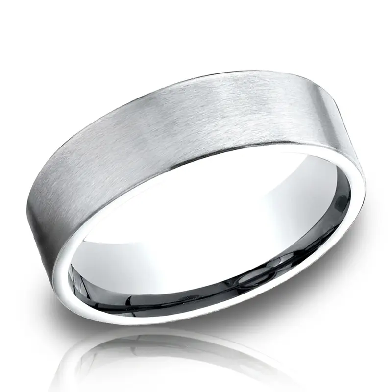 14K white gold 6.5mm satin Light-Comfort-Satin-Finished-Carved-Design-Band - alternate view 3
