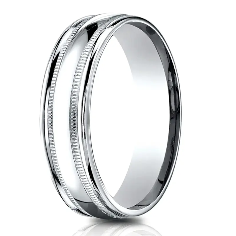 14K white gold 6.5mm high polish Light-Comfort-High-Polished-with-Milgrain-Round - main view