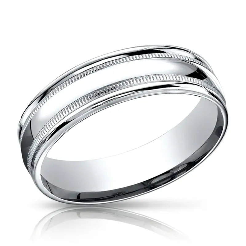 14K white gold 6.5mm high polish Light-Comfort-High-Polished-with-Milgrain-Round - alternate view 3