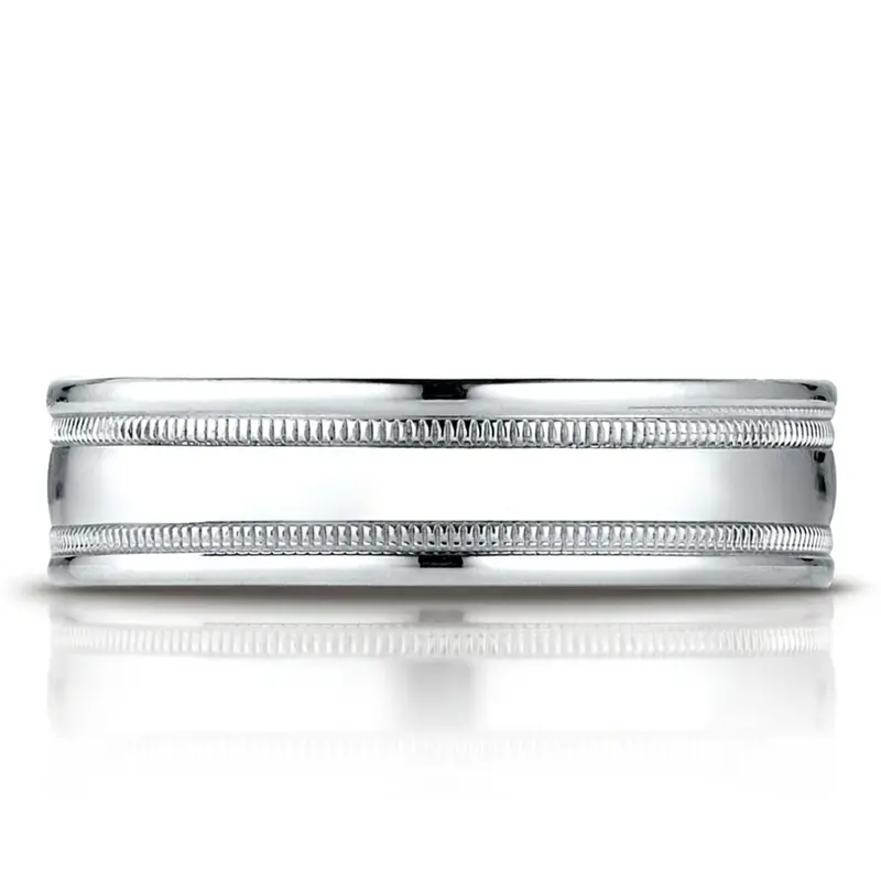 14K white gold 6.5mm high polish Light-Comfort-High-Polished-with-Milgrain-Round - alternate view 4
