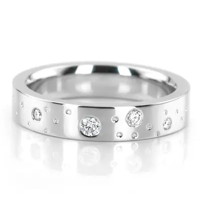 14K white gold 4mm. high polish Starstruck-Designer-Flat-Comfort-Fit-Wedding-Band - main view thumbnail