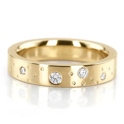 14K yellow gold 4mm. high polish Starstruck-Designer-Flat-Comfort-Fit-Wedding-Band - alternate view 2 thumbnail