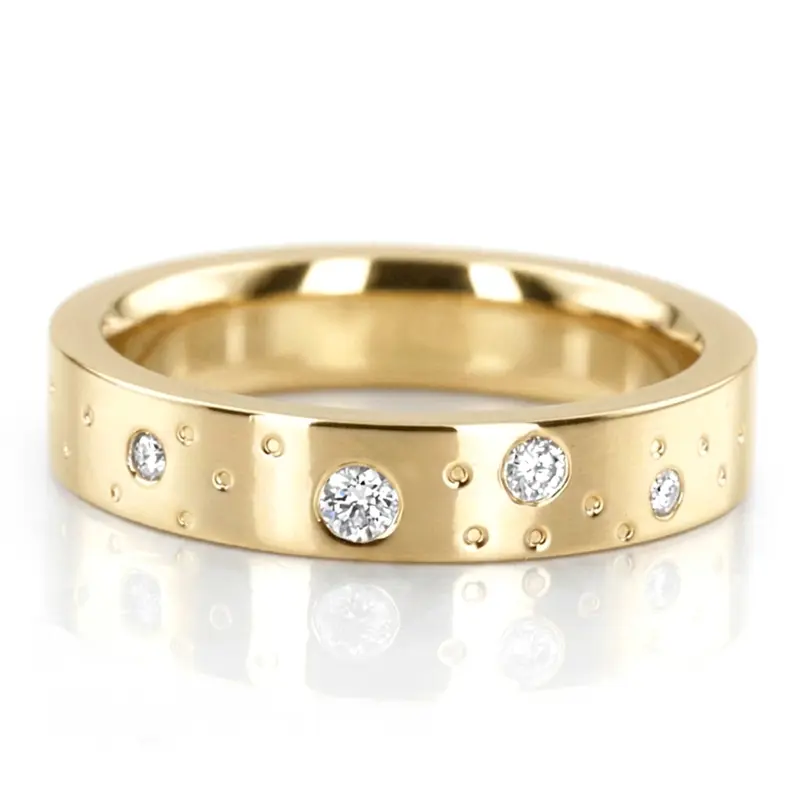 14K yellow gold 4mm. high polish Starstruck-Designer-Flat-Comfort-Fit-Wedding-Band - alternate view 2