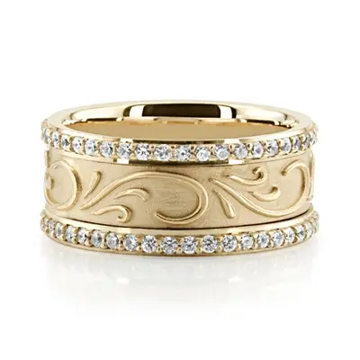 Scroll Engraved Diamond Edge Fancy Wedding Ring - view 4 of 4