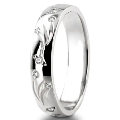 Leaf Carved Diamond Wedding Ring - view 4 of 4