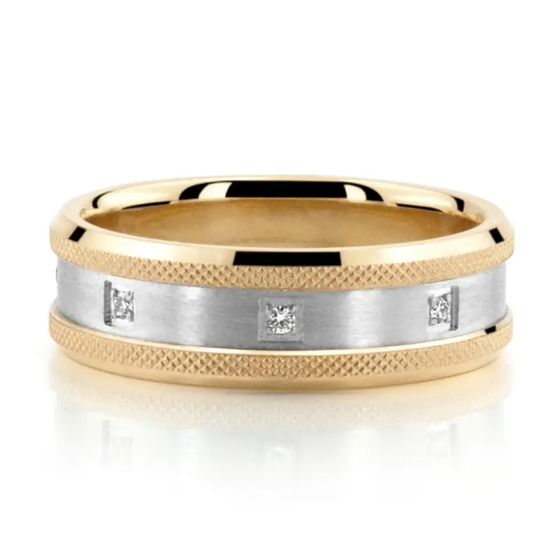 10K yellow-white-yellow gold 7mm. same as picture Milgrain Sculpted Two-Tone Diamond Wedding Ring - alternate view 3