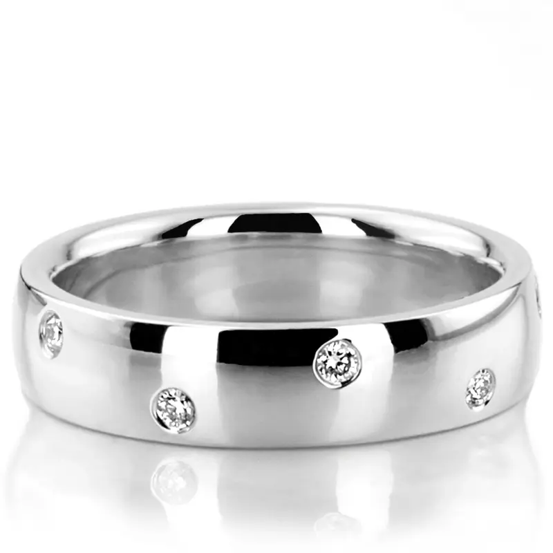 platinum 7mm. high polish diamond-contemporary-round-cut-wedding-band - main view
