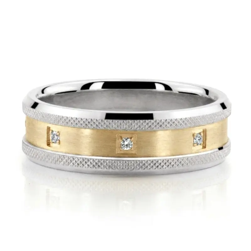 10K white-yellow-white gold 7mm. same as picture Milgrain Sculpted Two-Tone Diamond Wedding Ring - main view