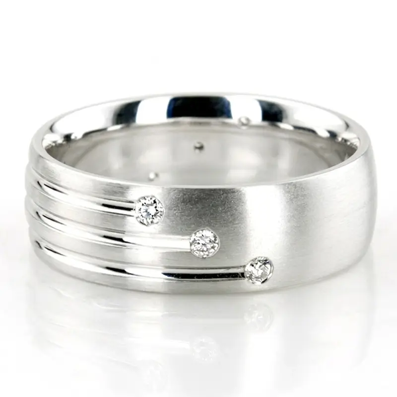 10K white gold 7mm. satin diamond-classic-round-wedding-band - alternate view 2
