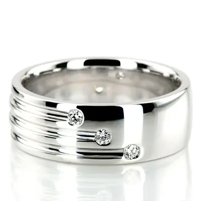 Triple Incised Diamond Wedding Ring  - view 3 of 6