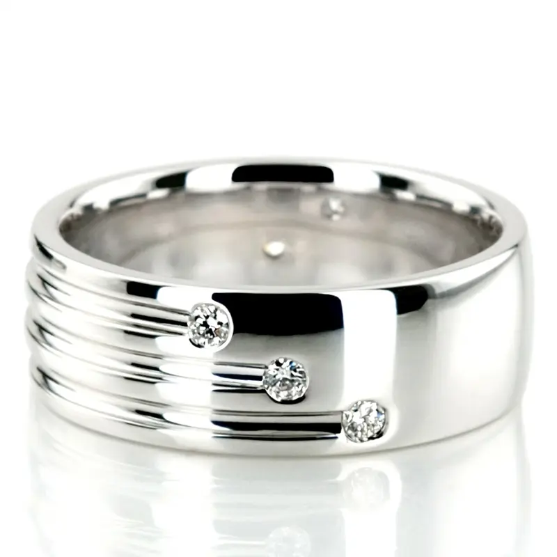 10K white gold 7mm. high polish diamond-classic-round-wedding-band - alternate view 3