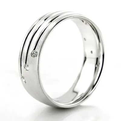 Triple Incised Diamond Wedding Ring  - view 5 of 6