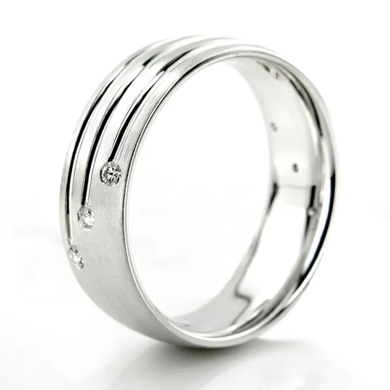 10K white gold 7mm. satin diamond-classic-round-wedding-band - alternate view 5