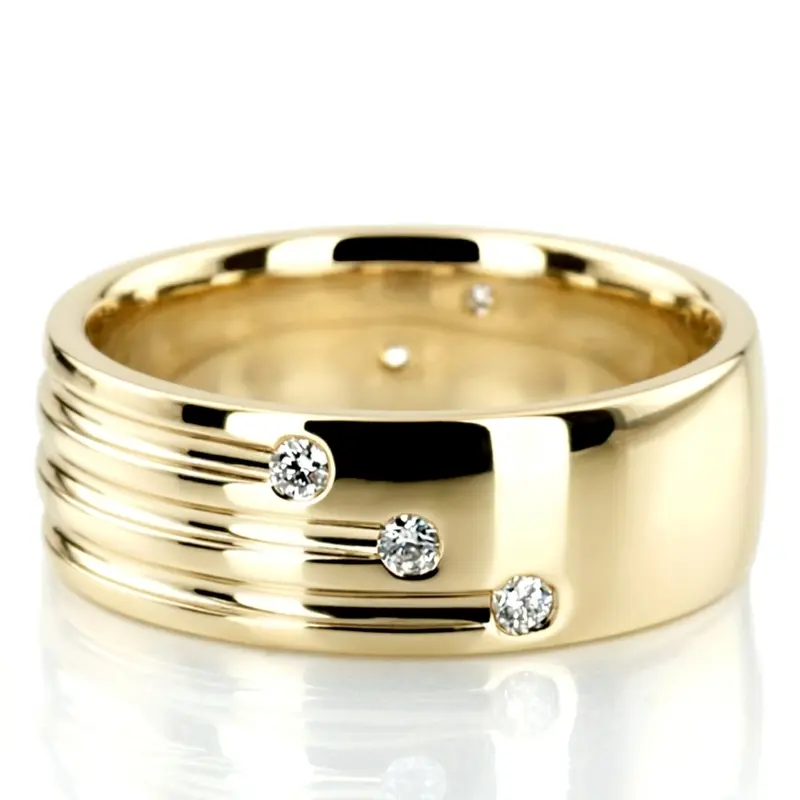10K yellow gold 7mm. high polish diamond-classic-round-wedding-band - main view