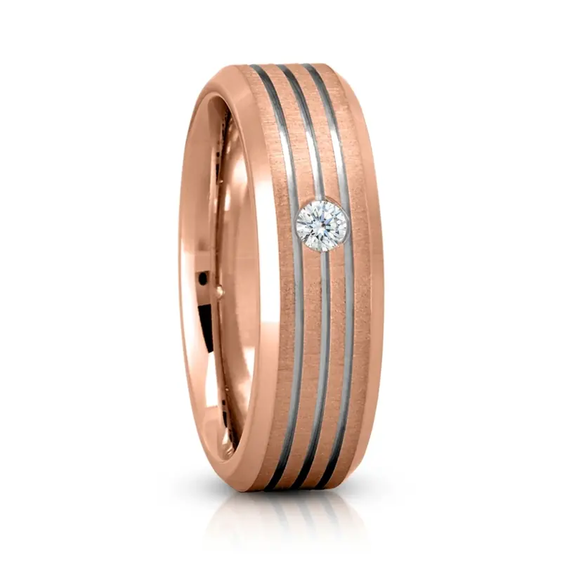 14K pink-white-pink gold 7mm. cross satin Line-Cut-Solitaire-Diamond-Wedding-Band - alternate view 7