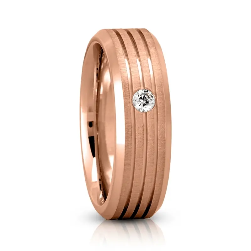 14K pink gold 7mm. cross satin Line-Cut-Solitaire-Diamond-Wedding-Band - alternate view 4