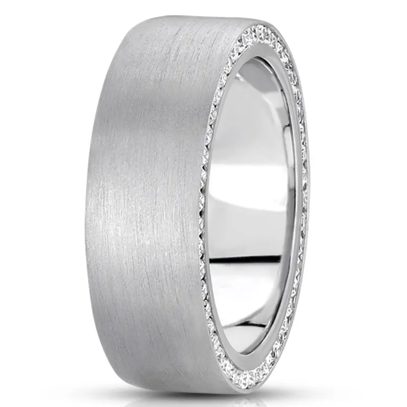 10K white gold 8.5mm. satin diamond-classic-round-cut-wedding-band - alternate view 3