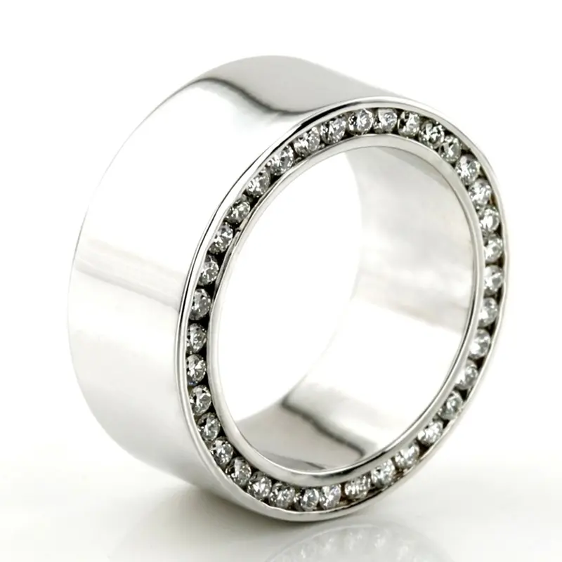 10K white gold 8.5mm. high polish diamond-classic-round-cut-wedding-band - main view