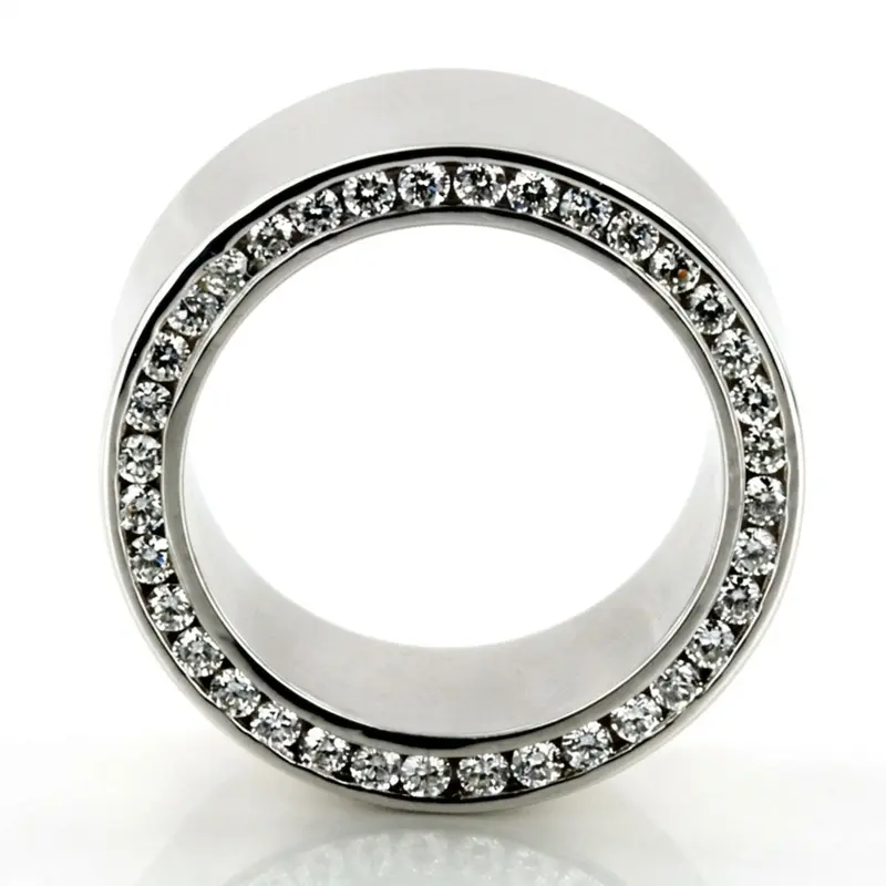 10K white gold 8.5mm. high polish diamond-classic-round-cut-wedding-band - alternate view 2