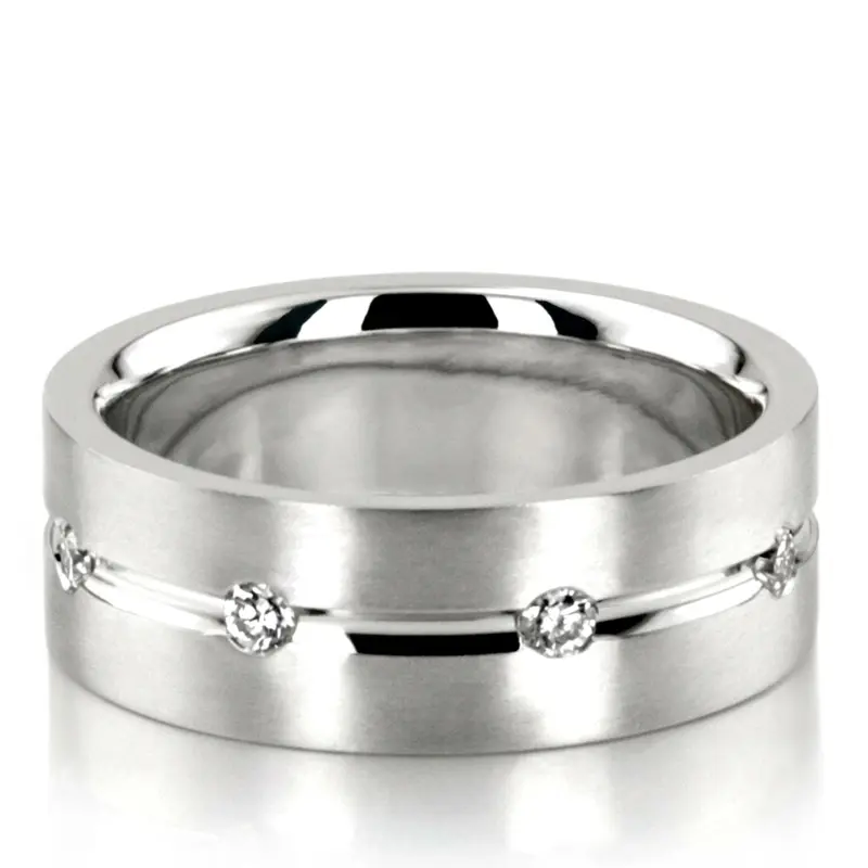 10K white gold 7mm. satin diamond-wedding-ring - alternate view 2