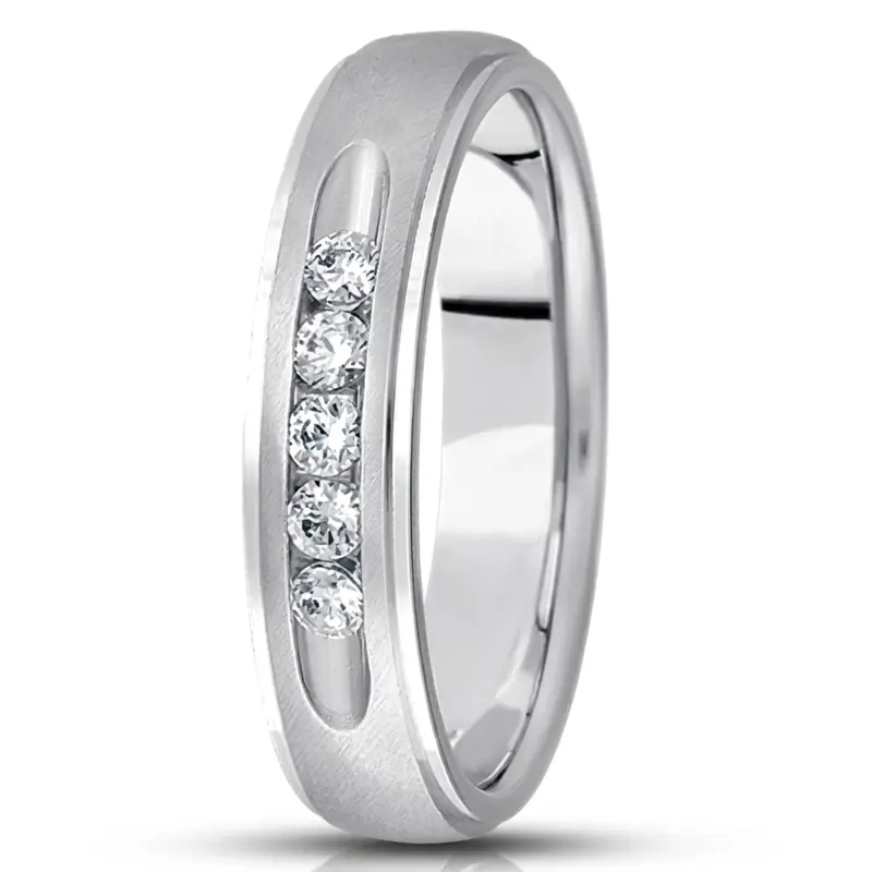 14K white gold 5mm. satin diamond-classic-round-cut-channel-wedding-band - alternate view 4