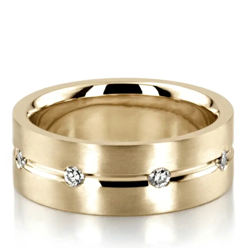 10K yellow gold 7mm. satin diamond-wedding-ring - main view