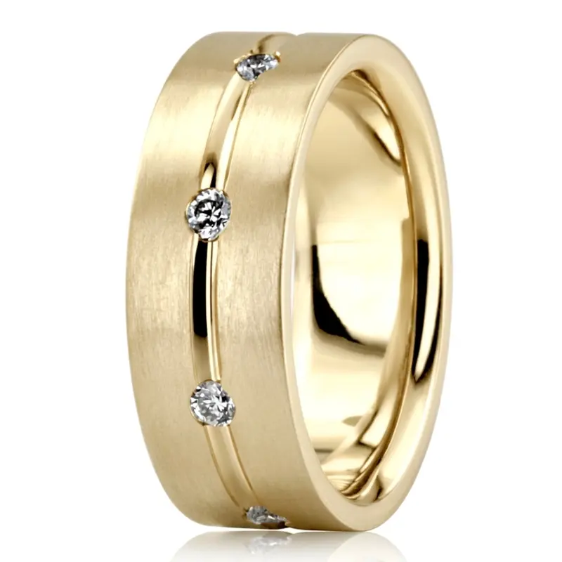 10K yellow gold 7mm. satin diamond-wedding-ring - alternate view 3