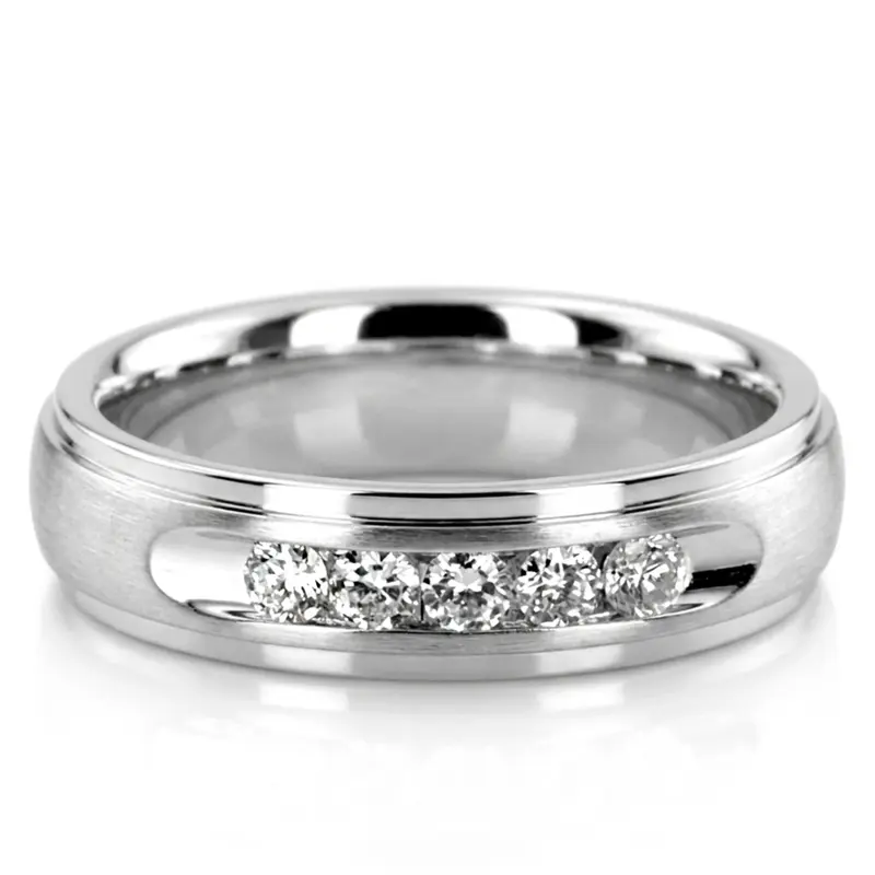 14K white gold 5mm. high polish diamond-classic-round-cut-channel-wedding-band - alternate view 2