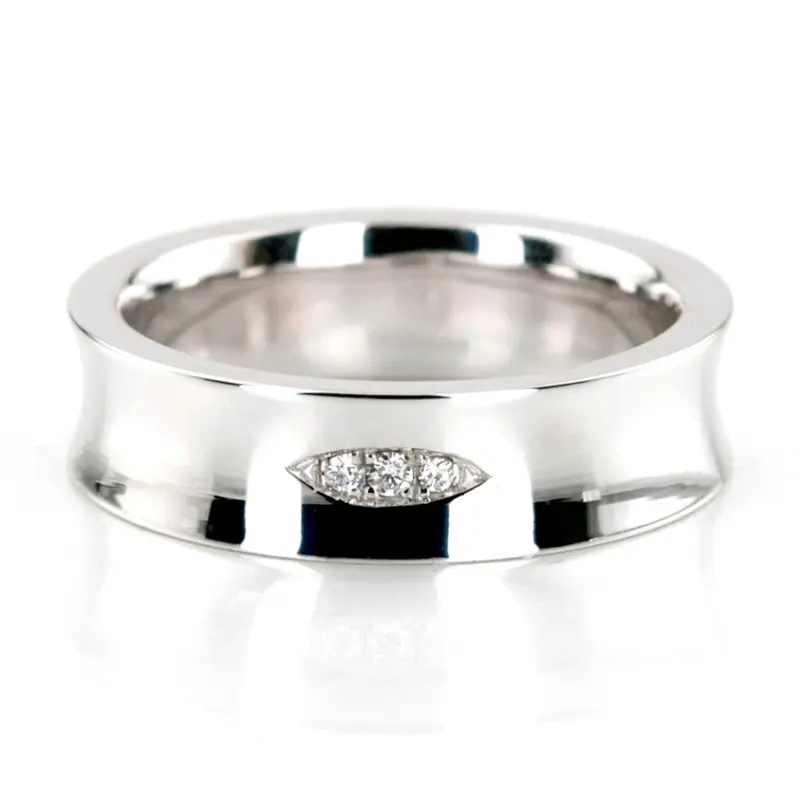 14K white gold 5mm. high polish Spark-Eye-Diamond-Wedding-Band - main view